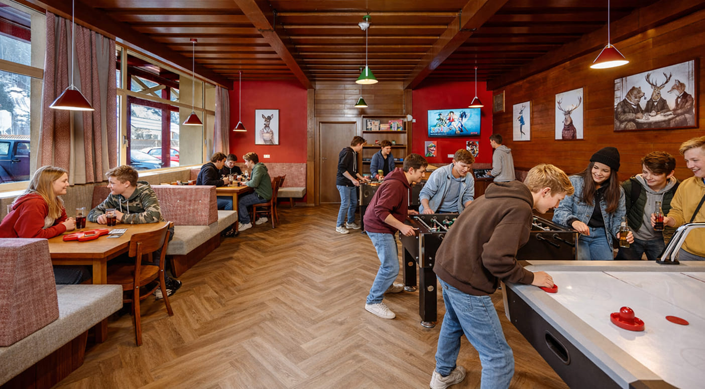 Aufenthaltsraum für Gruppen mit Tischfußball, Air hockey uvm.